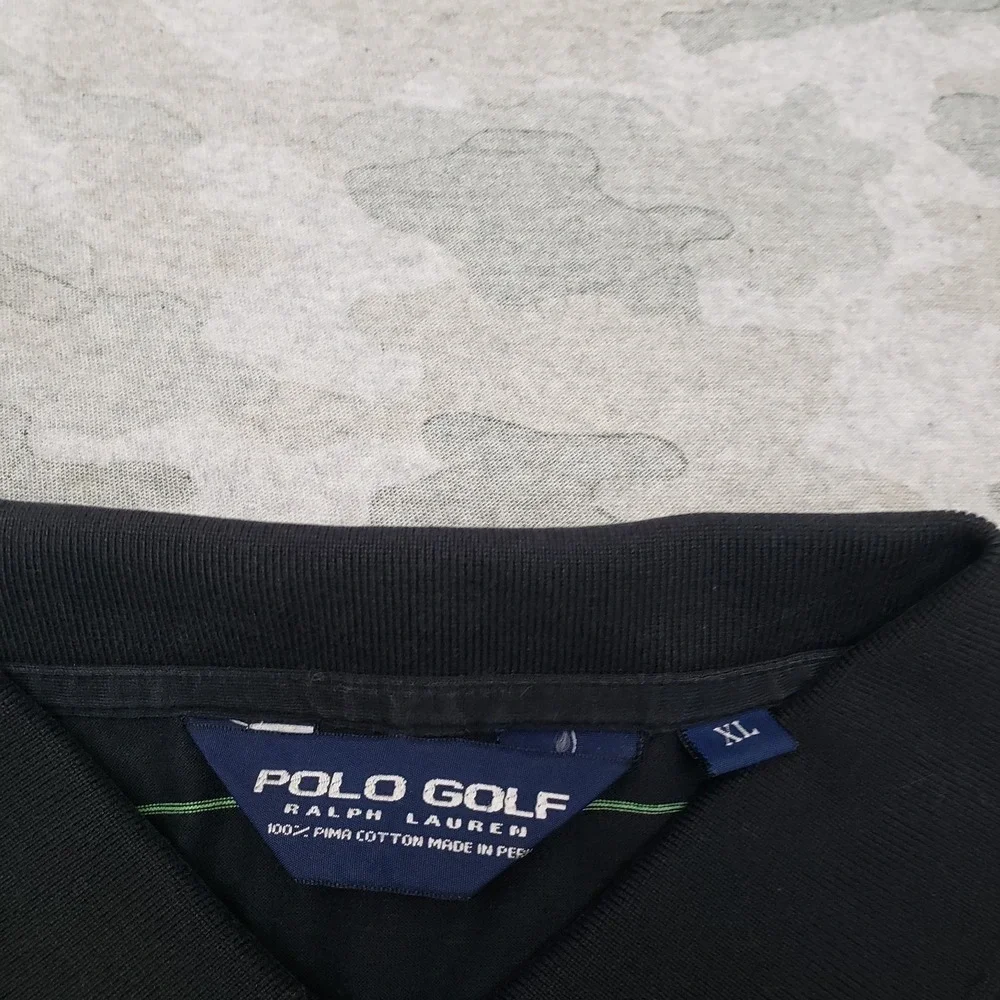 VTG Polo Golf Ralph Lauren Polo Shirt Mens XL Black Short Sleeve Striped Branded